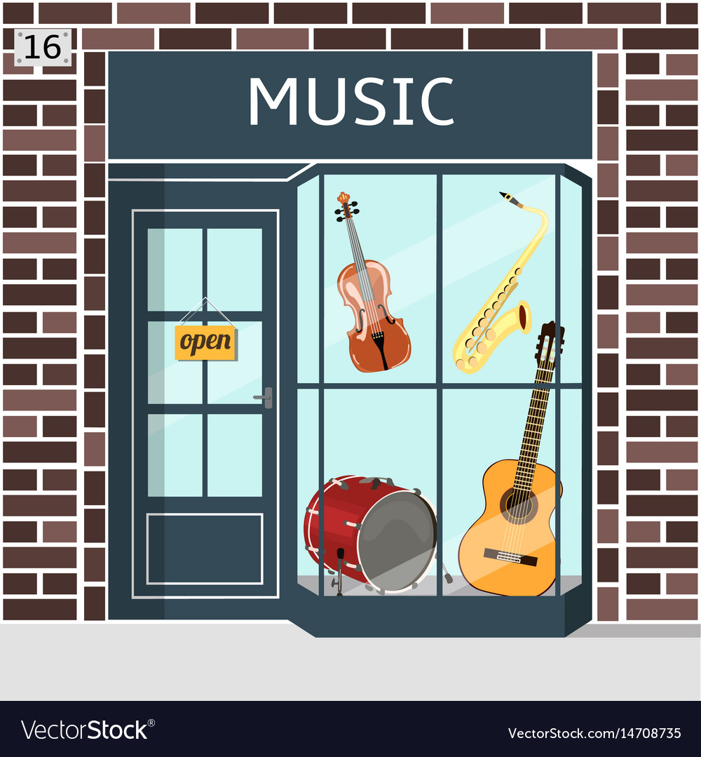 Music Shop S Building Facade Brown Brick Vector Image