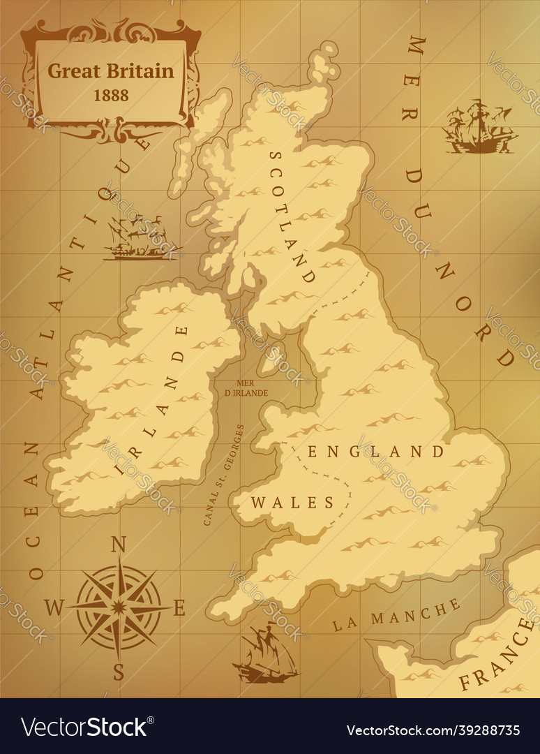 Old map of great britain sepia vector image Old map of great britain sepia