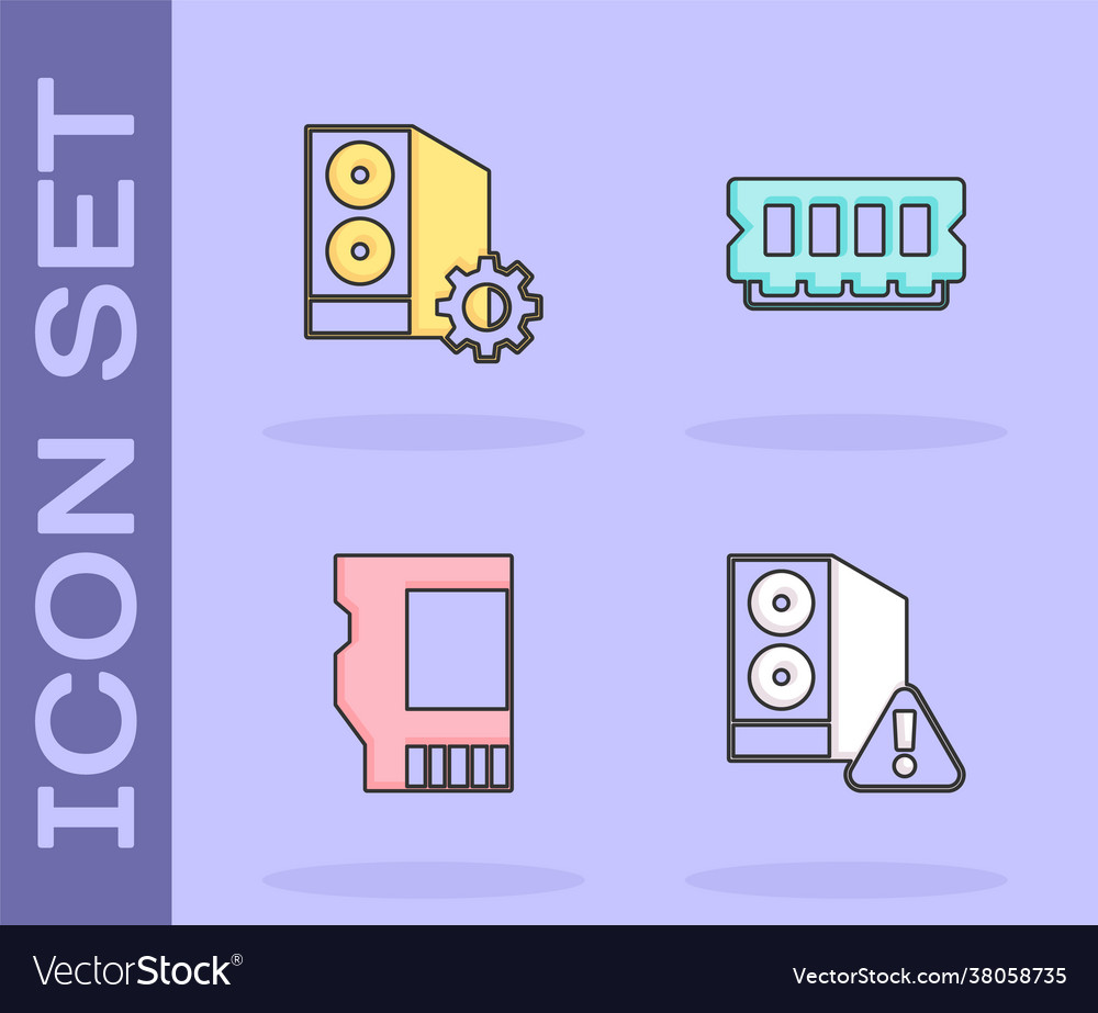 Set case computer sd card and ram random vector image Set case computer sd card and ram random