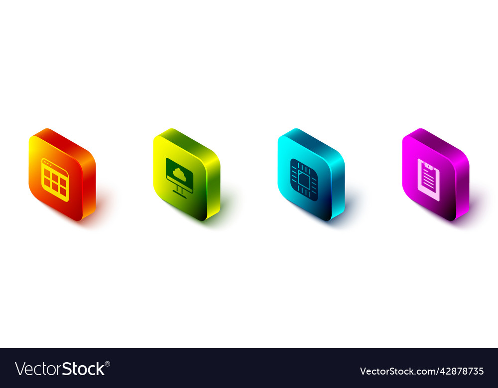 Set isometric browser files cloud technology data vector image Set isometric browser files cloud technology data
