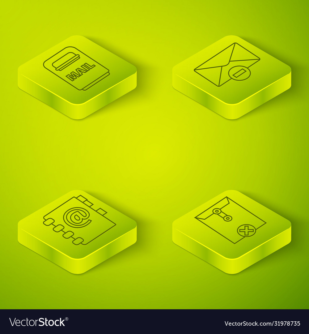 Set isometric delete envelope address book vector image Set isometric delete envelope address book