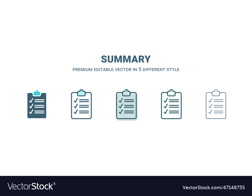 Summary icon in 5 different style outline filled