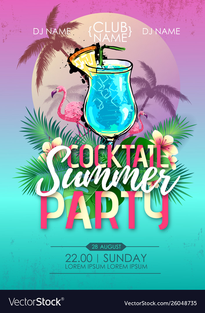 Summer beach party disco poster with cocktail Vector Image