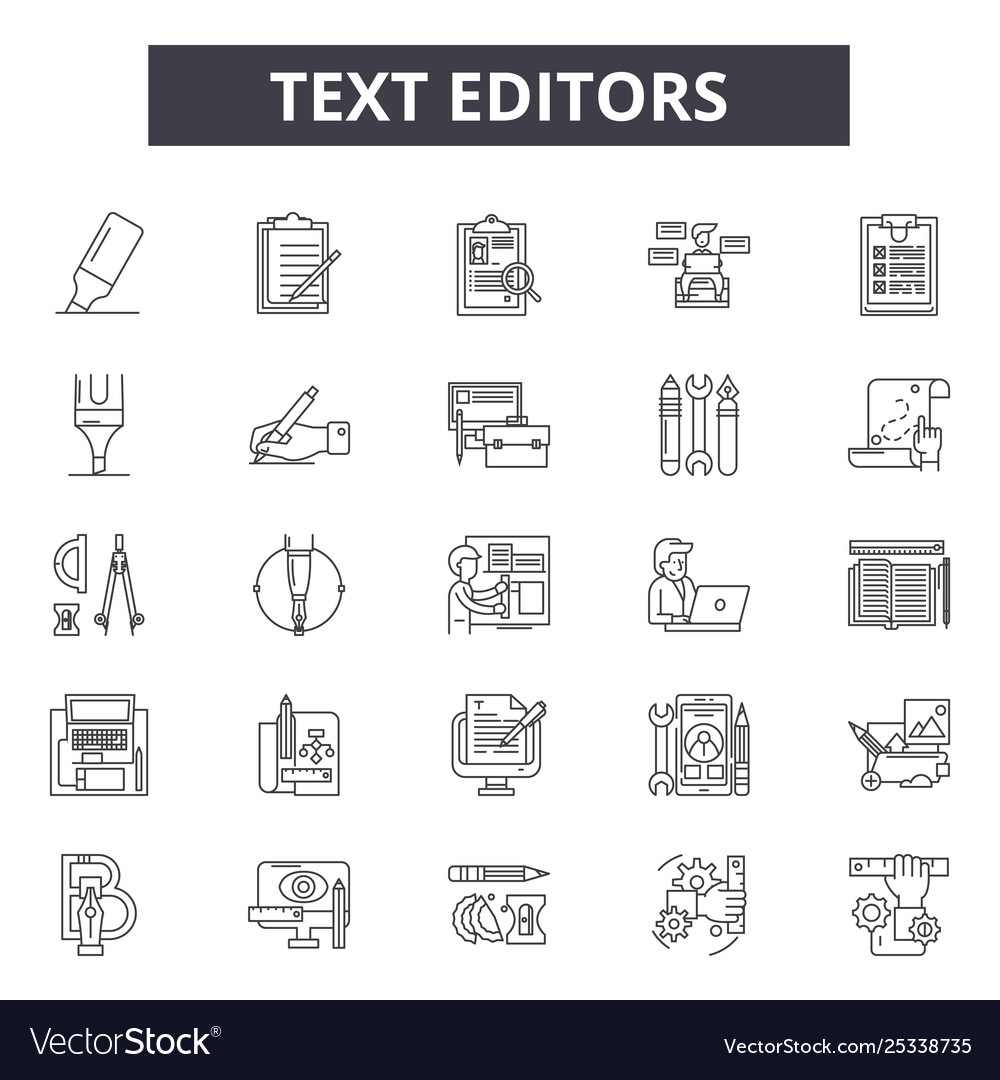 Text editors line icons signs set linear vector image Text editors line icons signs set linear