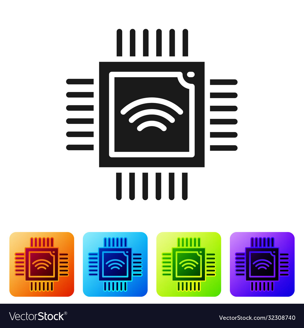 Black computer processor with microcircuits cpu vector image Black computer processor with microcircuits cpu