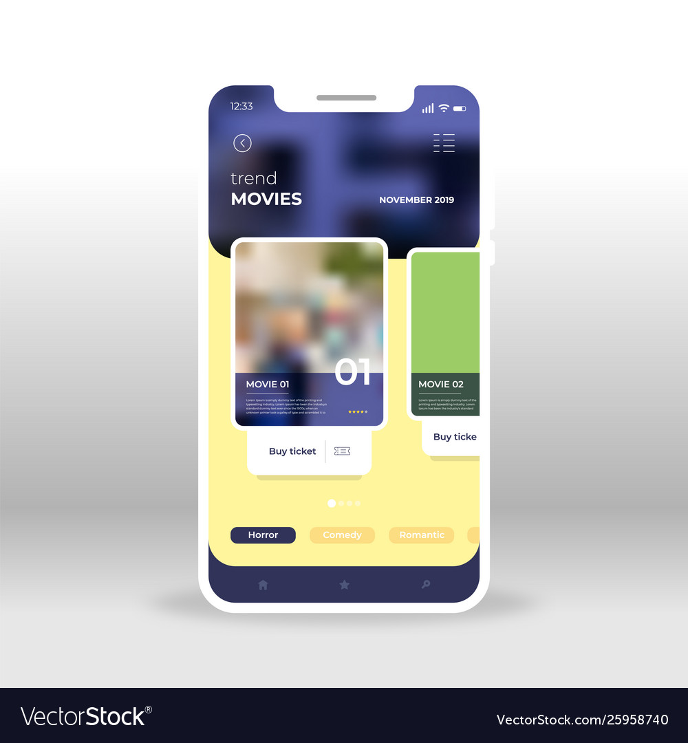 Blue and yellow online movie ui ux gui screen Vector Image
