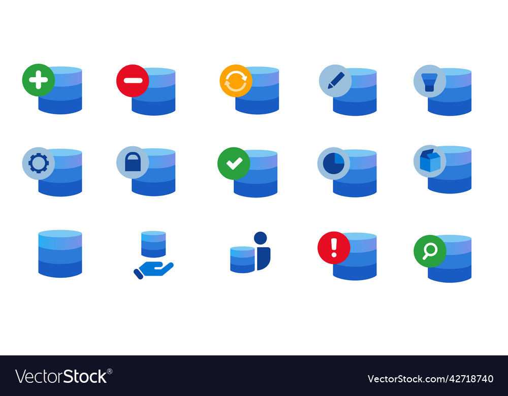 Database data center technology icon set