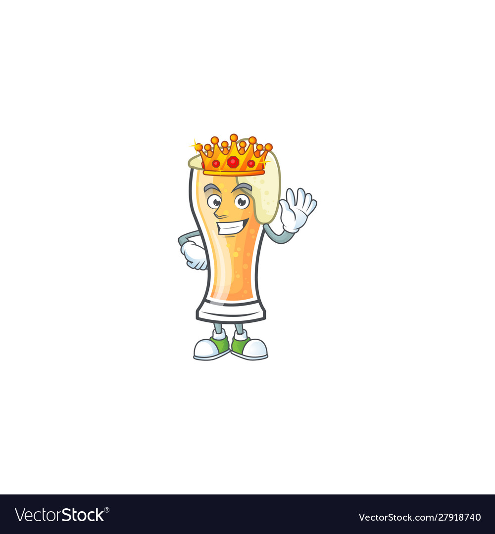 Fresh beer glass with cartoon character king Vector Image