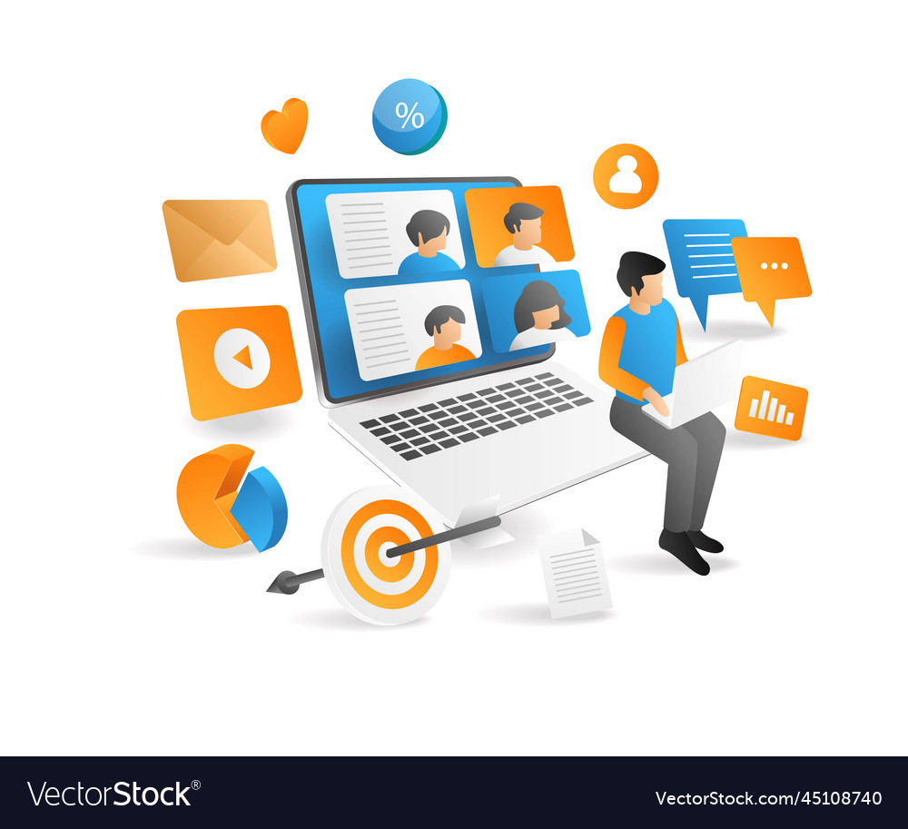 Isometric flat 3d concept of business team having