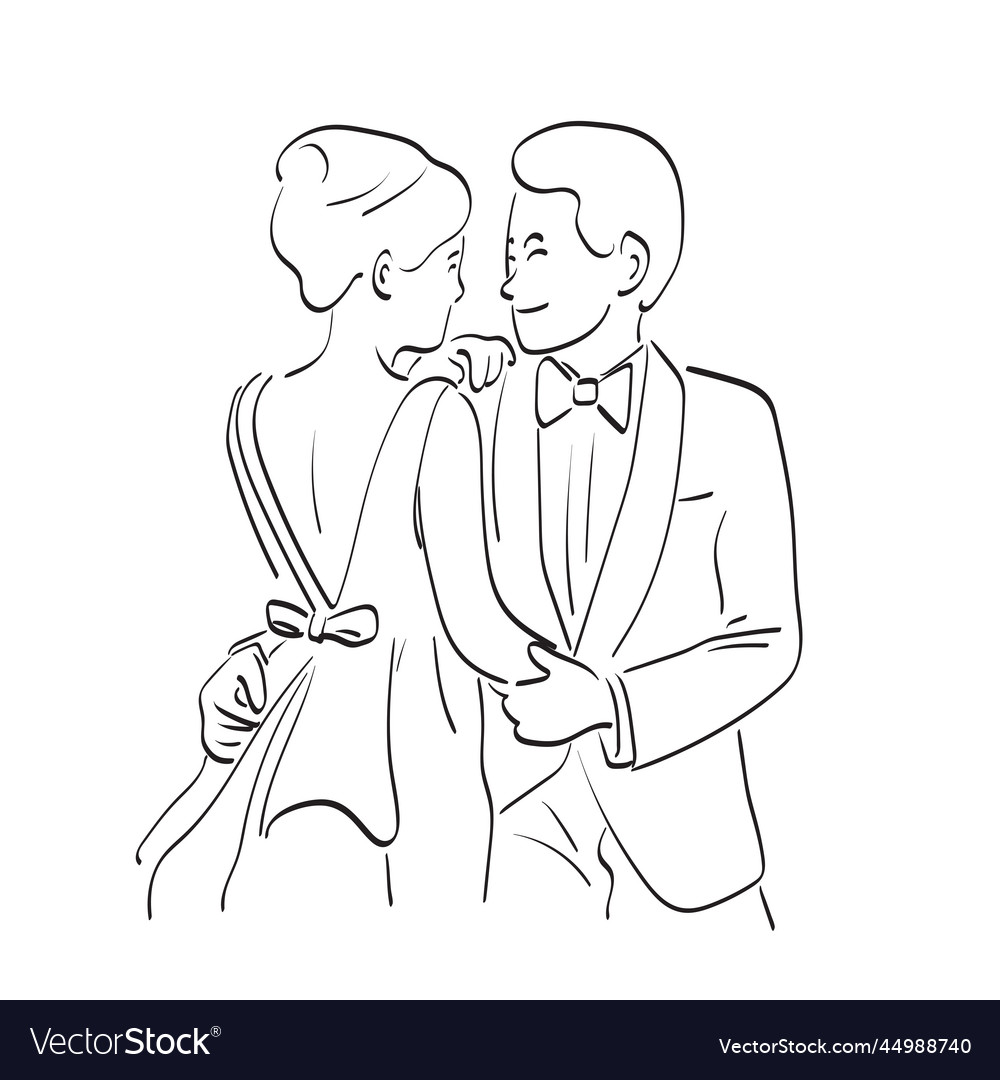 Line art portrait of a young couple in wedding Vector Image