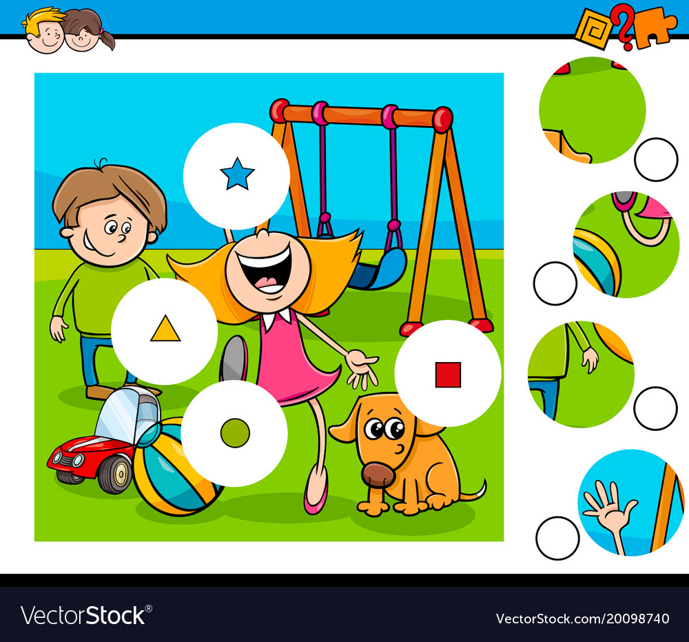 Match Pieces Puzzle With Kids On Playground Vector Image