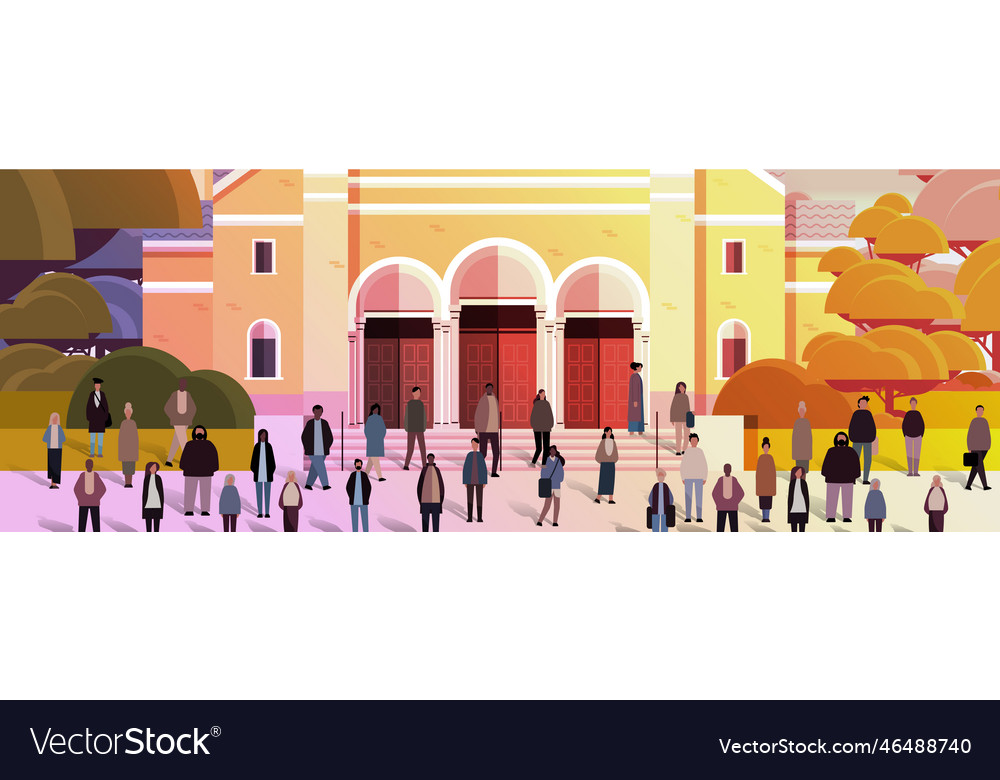 Multiethnische Gruppe in der Nähe der Kirche vector image Multiethnische Gruppe in der Nähe der Kirche