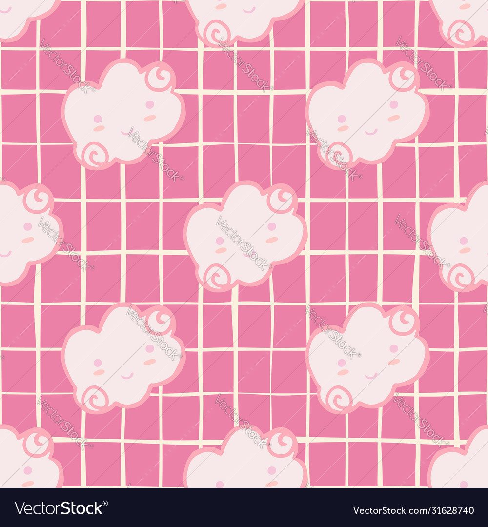 Pink cloud seamless pattern on stripes background