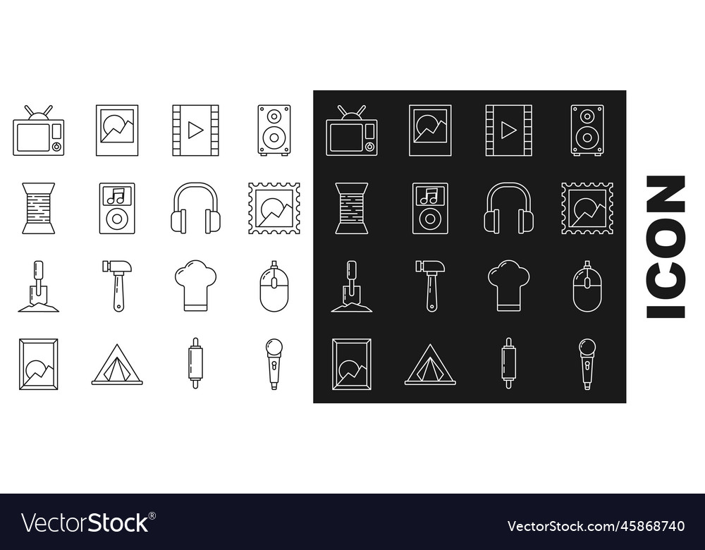 Set line microphone computer mouse picture vector image Set line microphone computer mouse picture