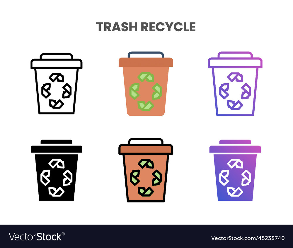 Trash recycle icons set with different styles vector image Trash recycle icons set with different styles