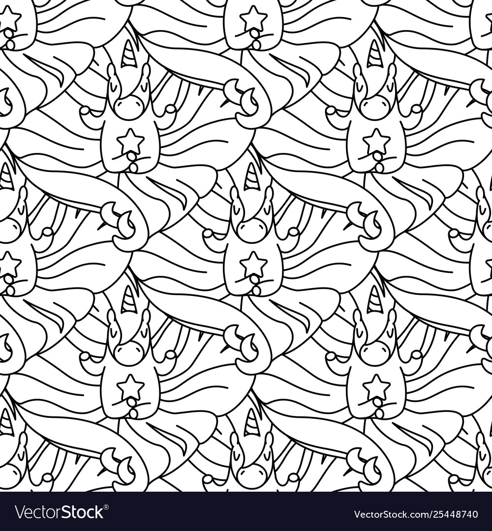 Unicorn pattern coloring page vector image Unicorn pattern coloring page