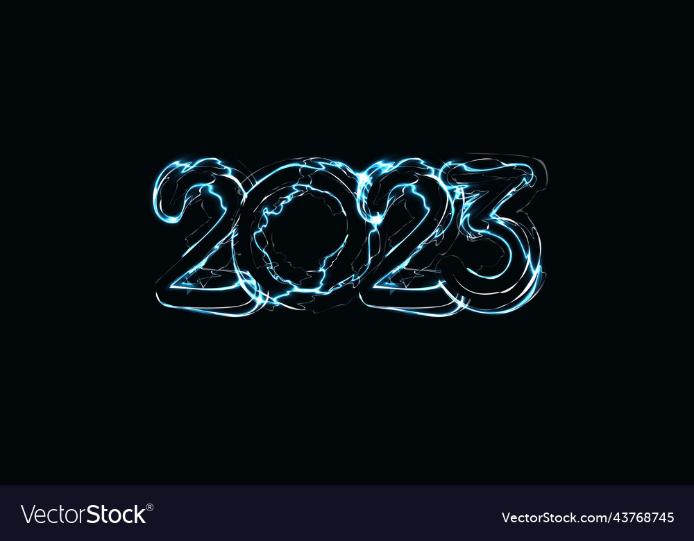 2023 numbers with magic luminous lightning contour vector image 2023 numbers with magic luminous lightning contour