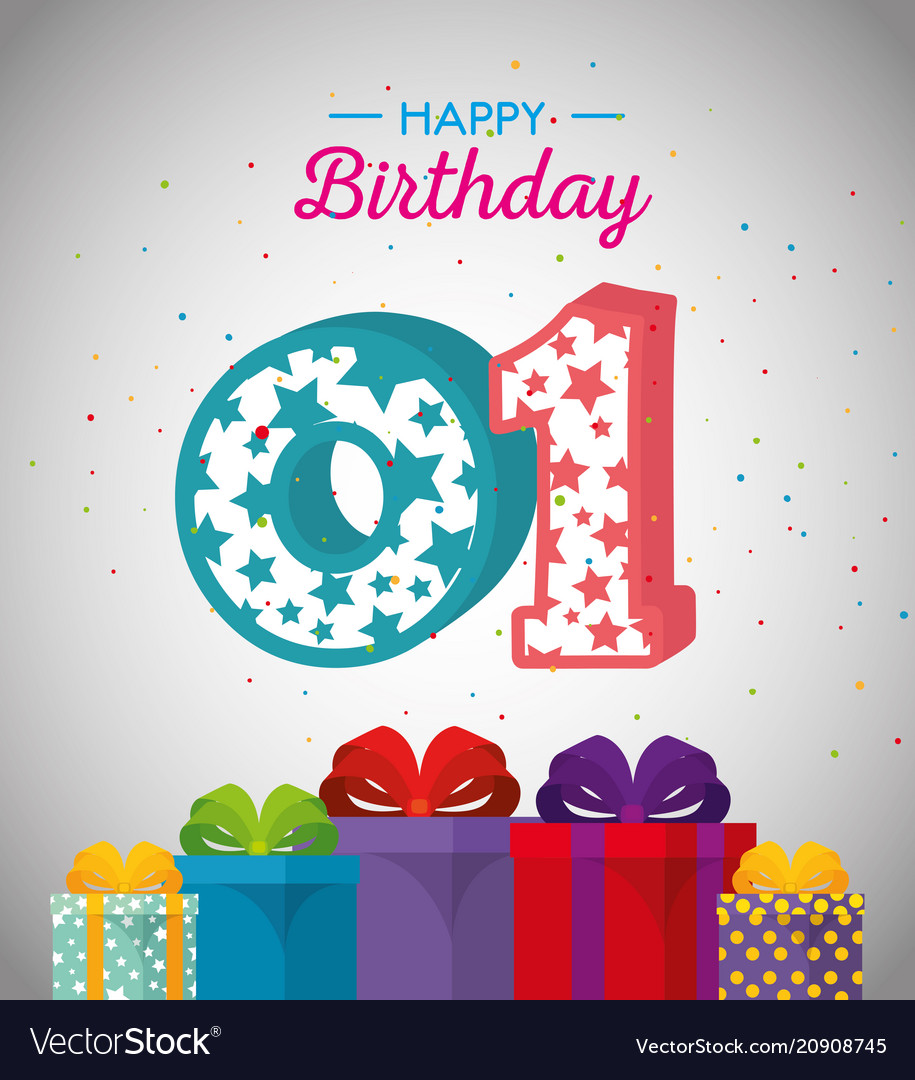 Birthday card with candle number one Royalty Free Vector