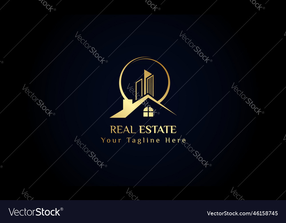 Black gold real estate logo construction design Vector Image