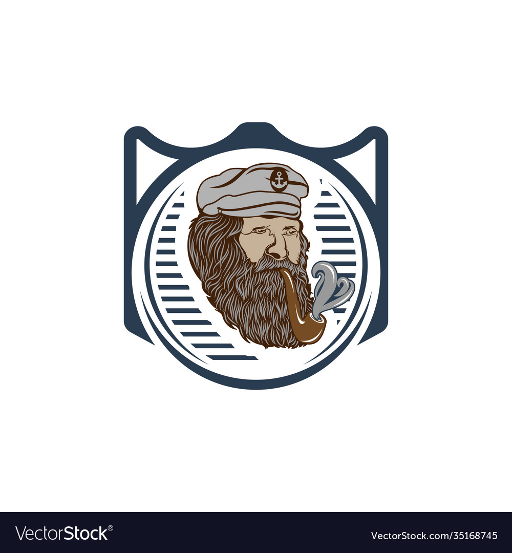 Captain with a pipe logo design template