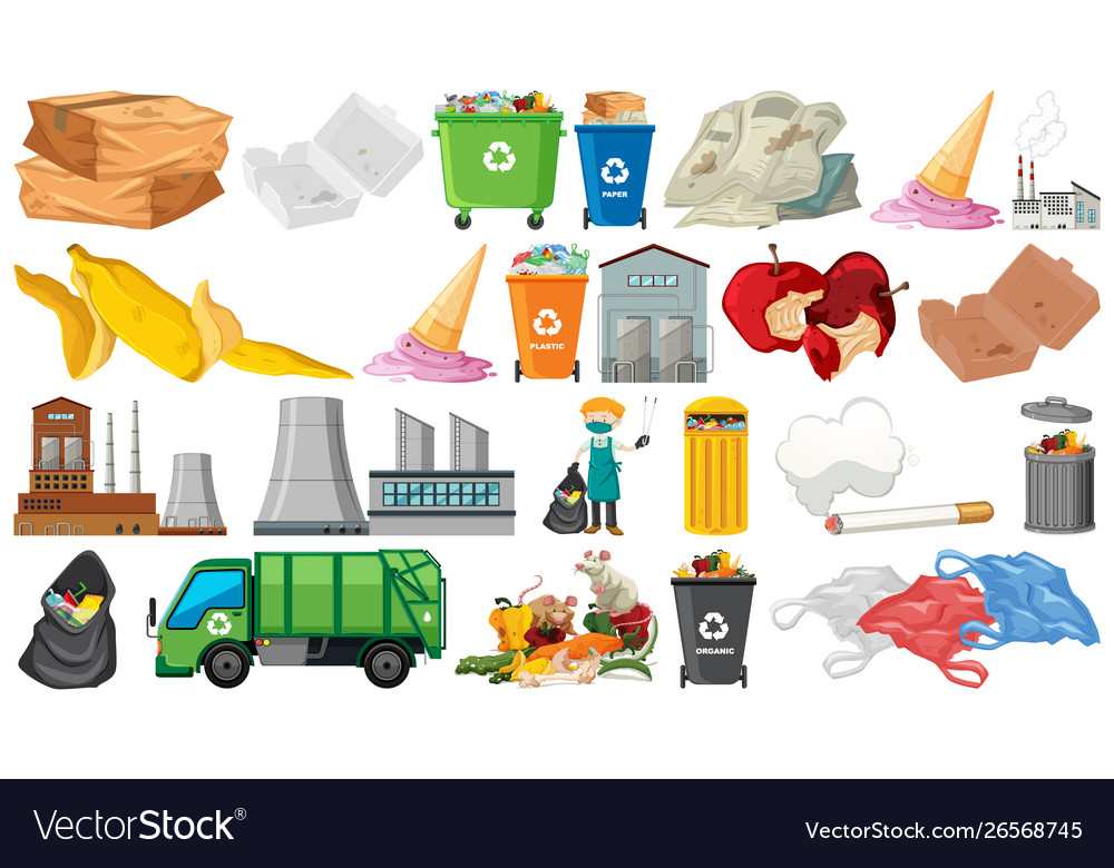 Collection pillution themed objects Vector Image Collection pillution themed objects