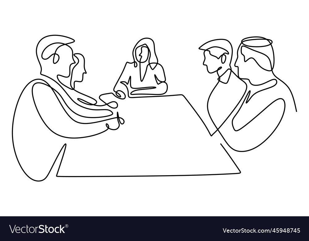 Continuous one line drawing of group business Vector Image