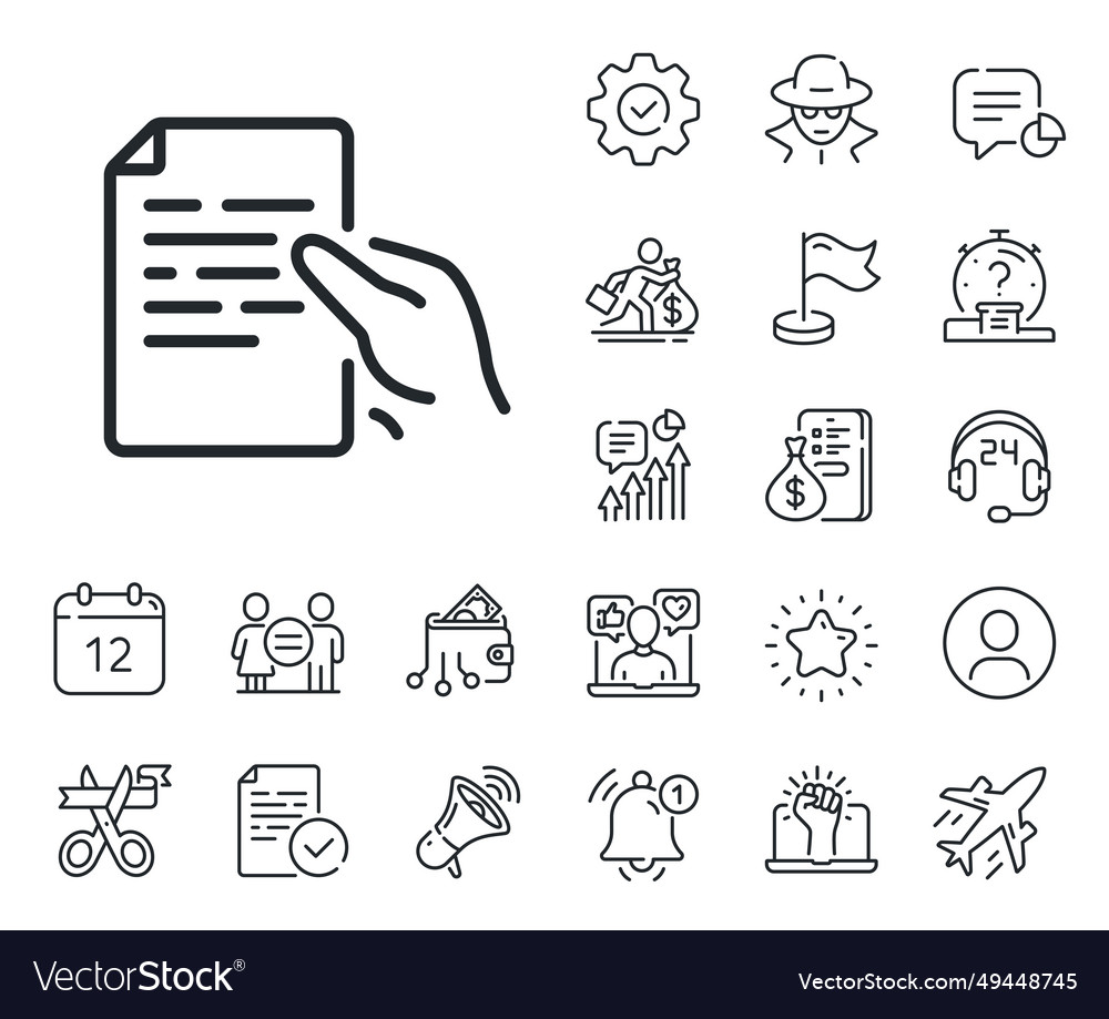 Document line icon hold doc file page sign Vector Image