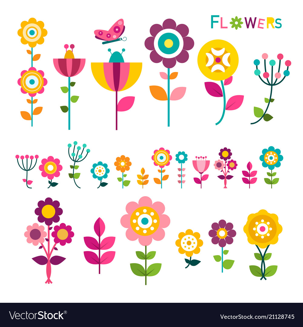 Flat flower colorful spring flowers icons Vector Image