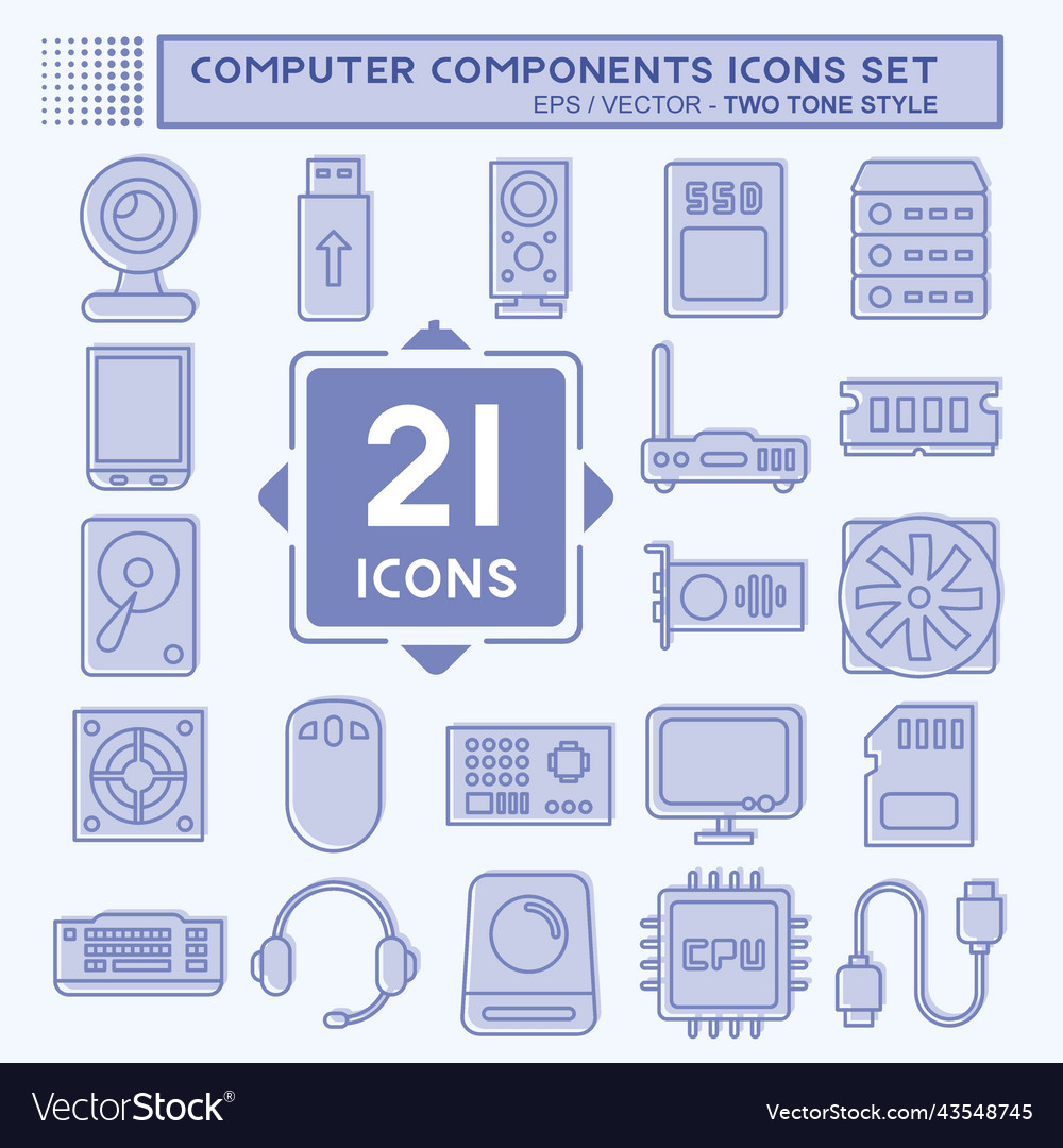 Icon set computer components suitable Vector Image Icon set computer components suitable