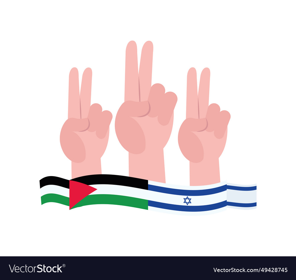 Israel and palestine peace hands with flags