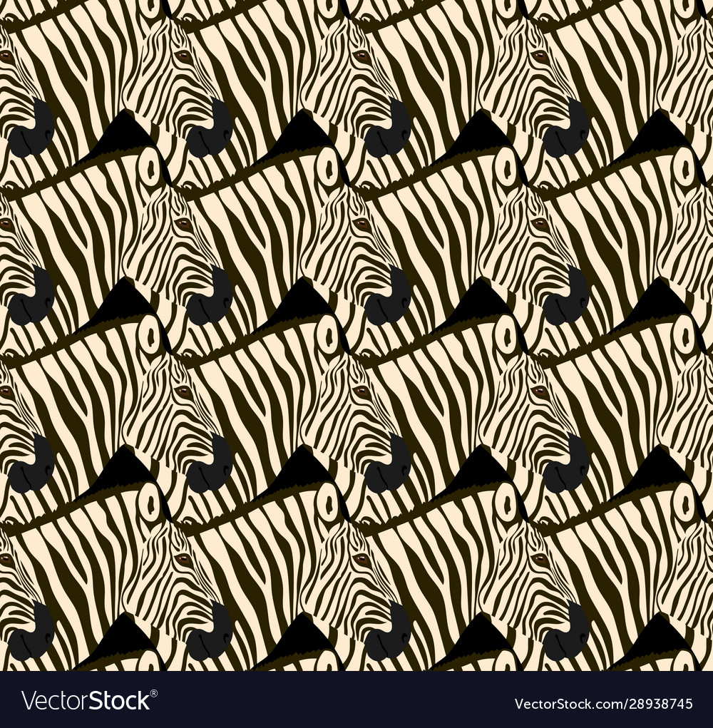 Seamless pattern with realistic zebra heads
