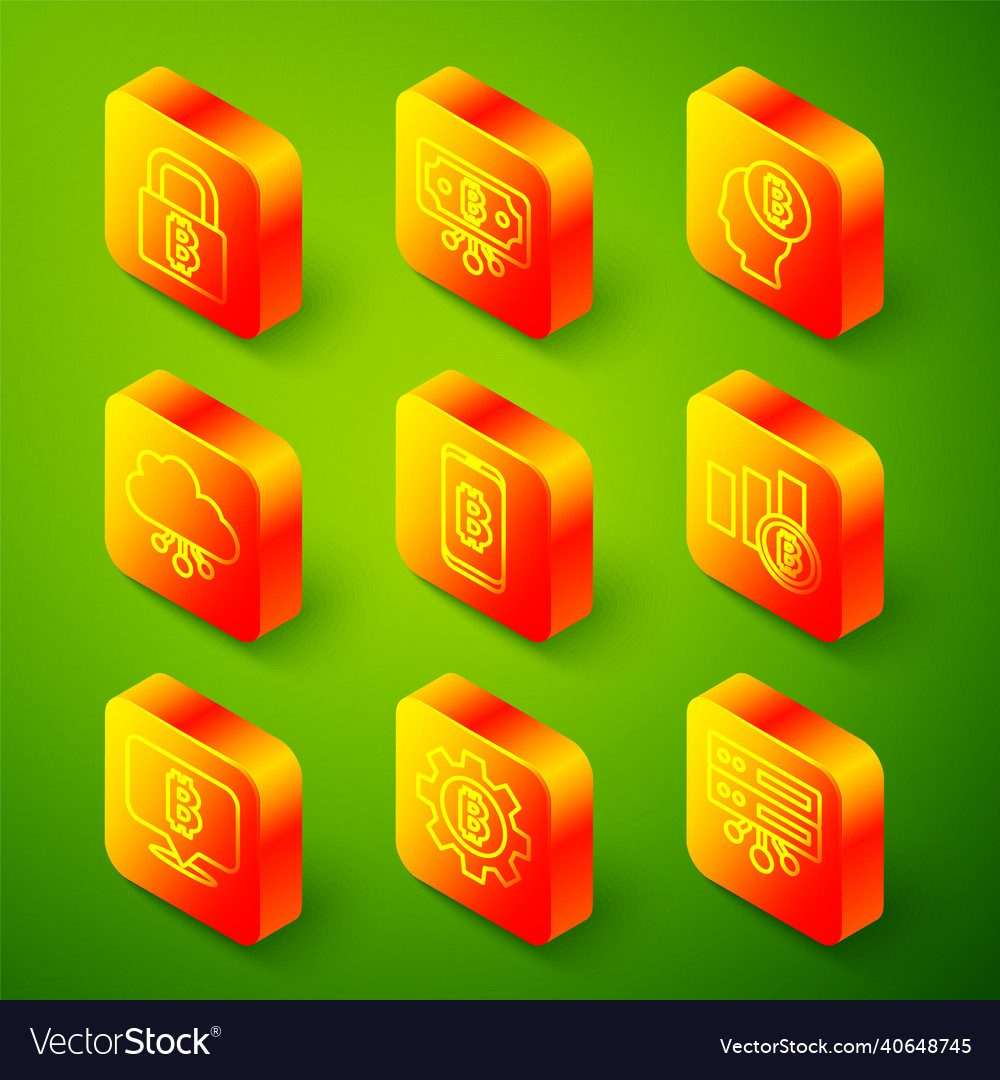 Set line lock with bitcoin circuit think vector image Set line lock with bitcoin circuit think
