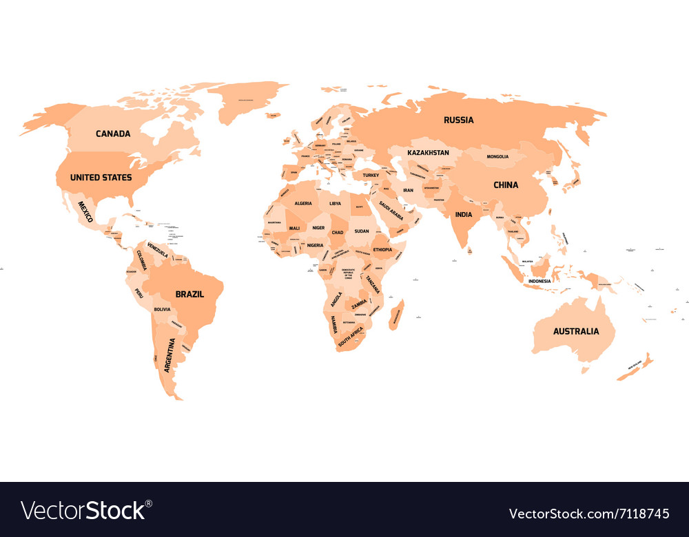 World map with names of sovereign countries