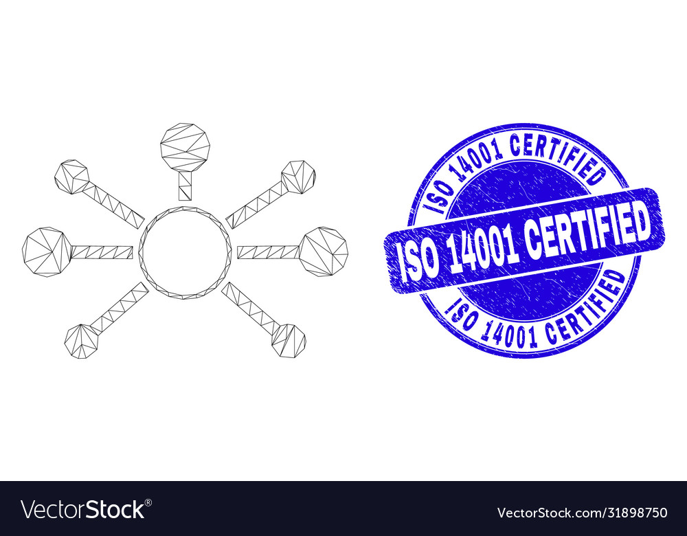 Blau gekratzt iso 14001 zertifizierte Stempeldichtung vector image Blau gekratzt iso 14001 zertifizierte Stempeldichtung