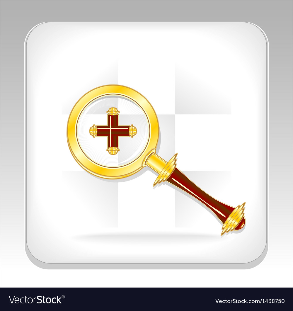 Gold magnifier icon or button with plus