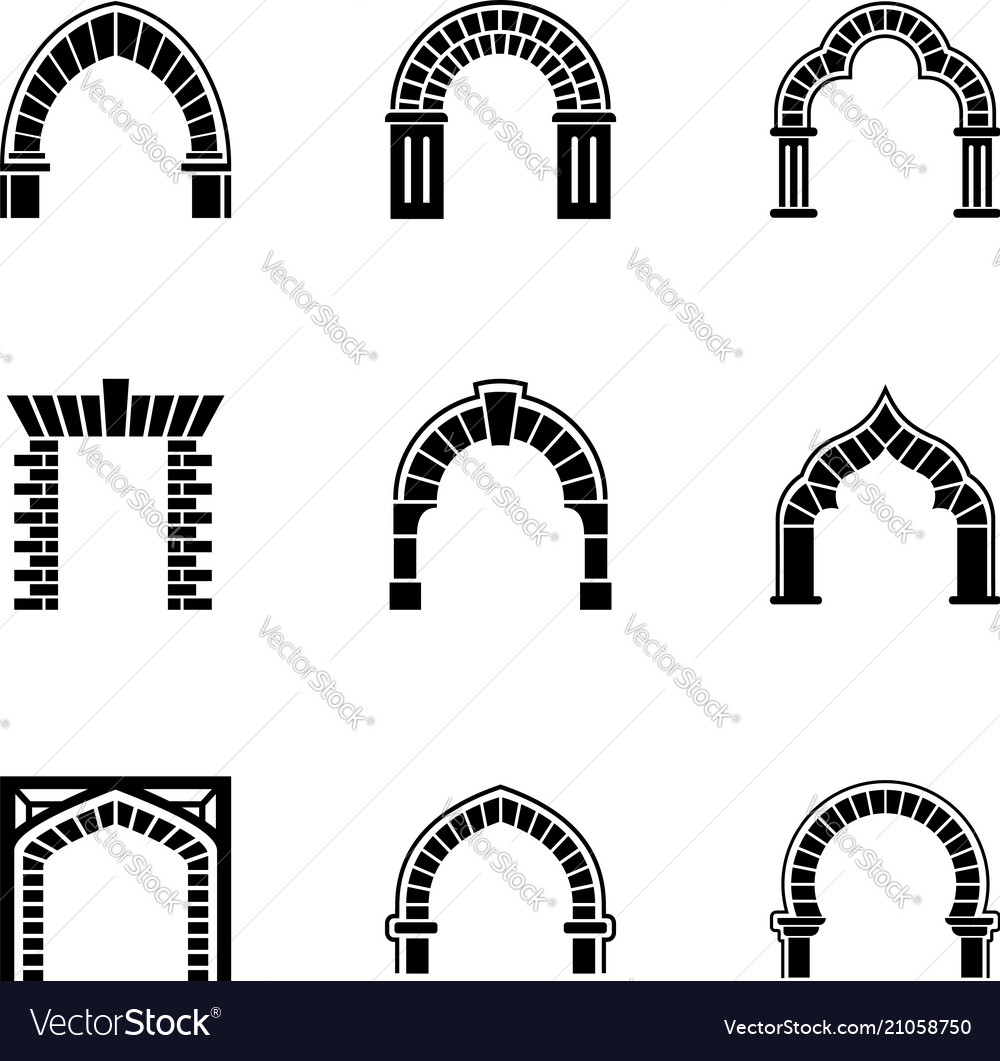 High arch icons set simple style Royalty Free Vector Image
