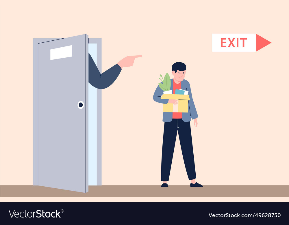 Man fired sad worker with things cardboard box go