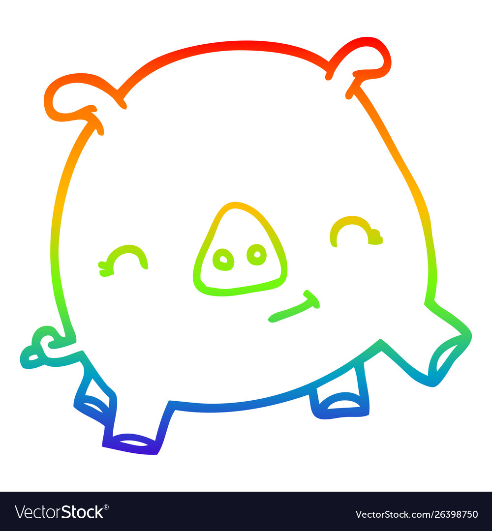 Rainbow gradient line drawing cartoon happy pig Vector Image