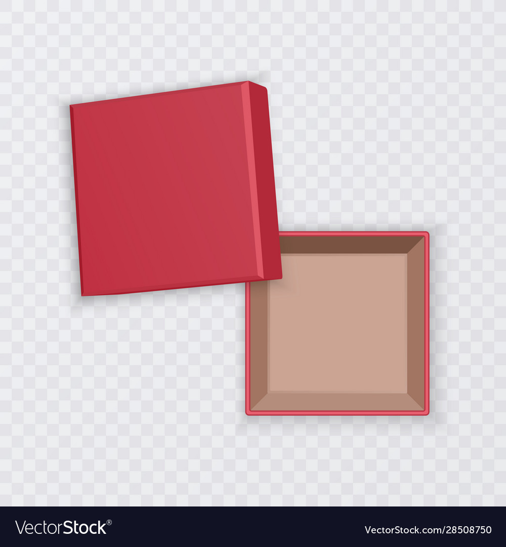 Realistic red open empty square cardboard box