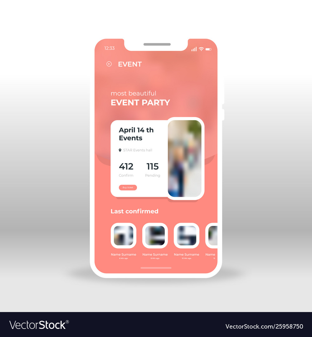 Red event planner ui ux gui screen for mobile Vector Image