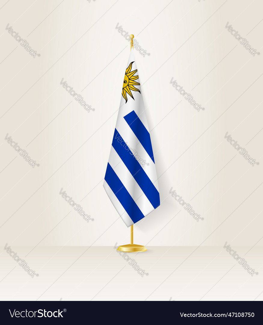 Uruguay flag on a flag stand Royalty Free Vector Image