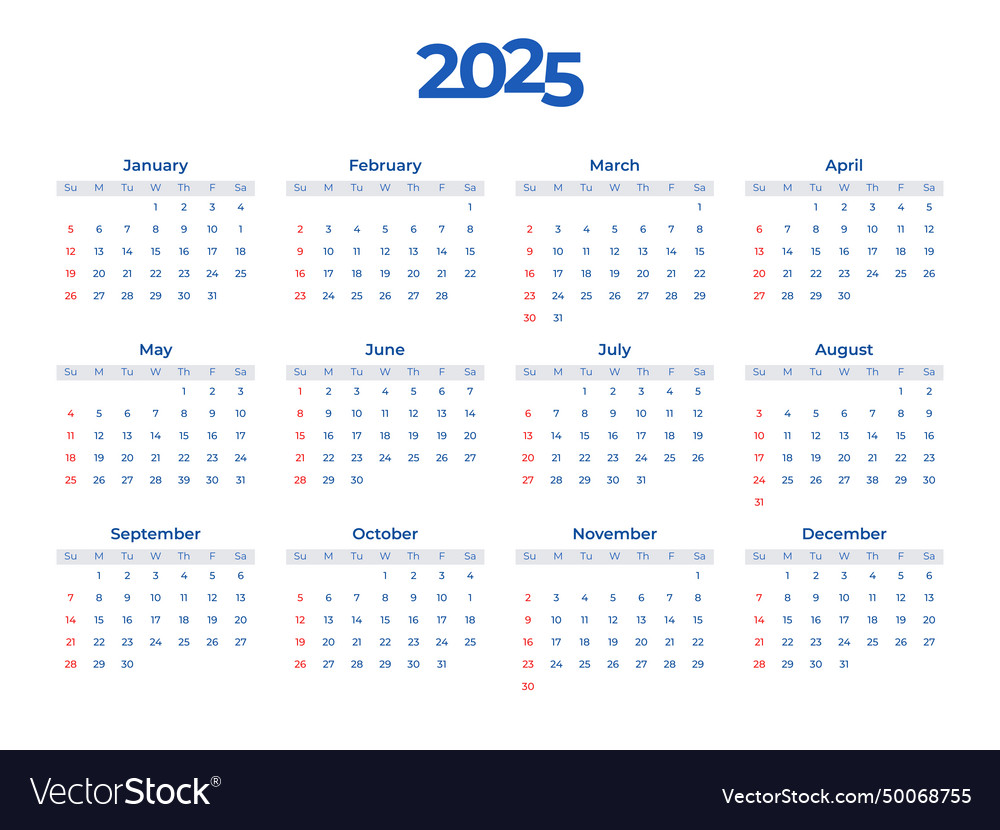 2025 calendar template week starts on sunday Vector Image