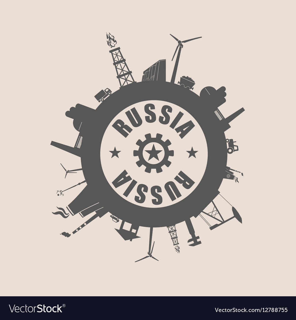 Circle with industrial silhouettes russia text