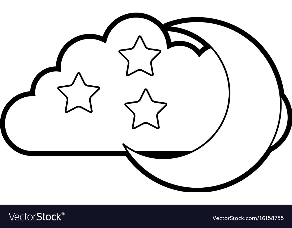 Cloud sky with mon and stars