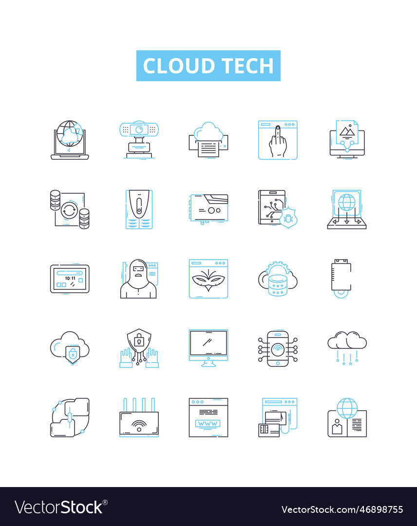 Cloud tech line icons set Vector Image Cloud tech line icons set