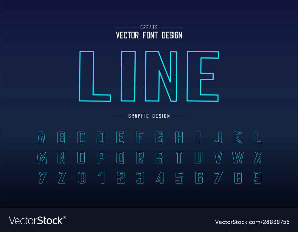 Line font and bold alphabet typeface and number Vector Image