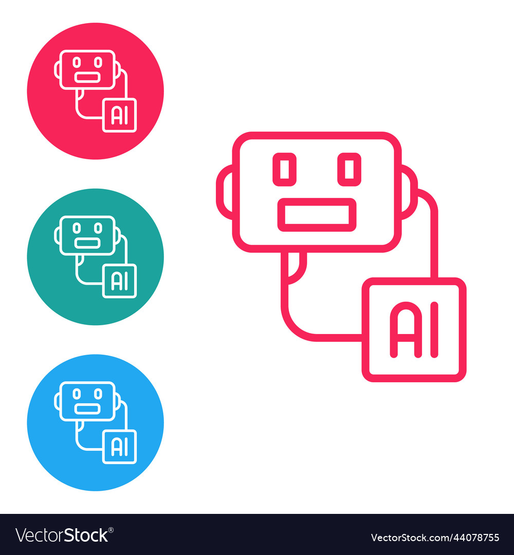 Red line artificial intelligence robot icon