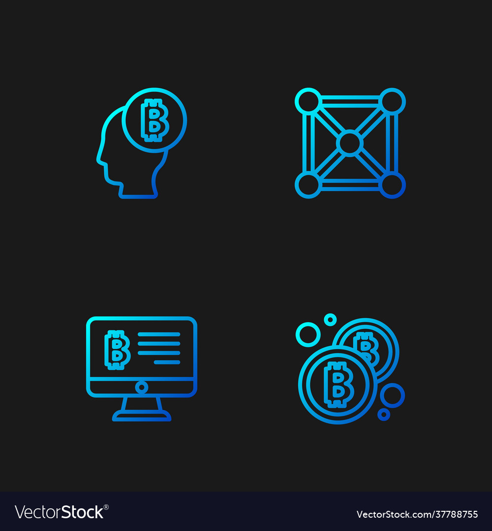 Set line bitcoin mining from monitor vector image Set line bitcoin mining from monitor