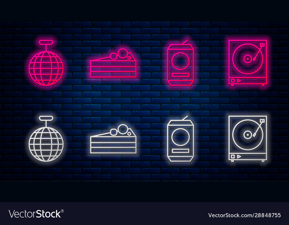 Set line cake beer can disco ball and vinyl Vector Image