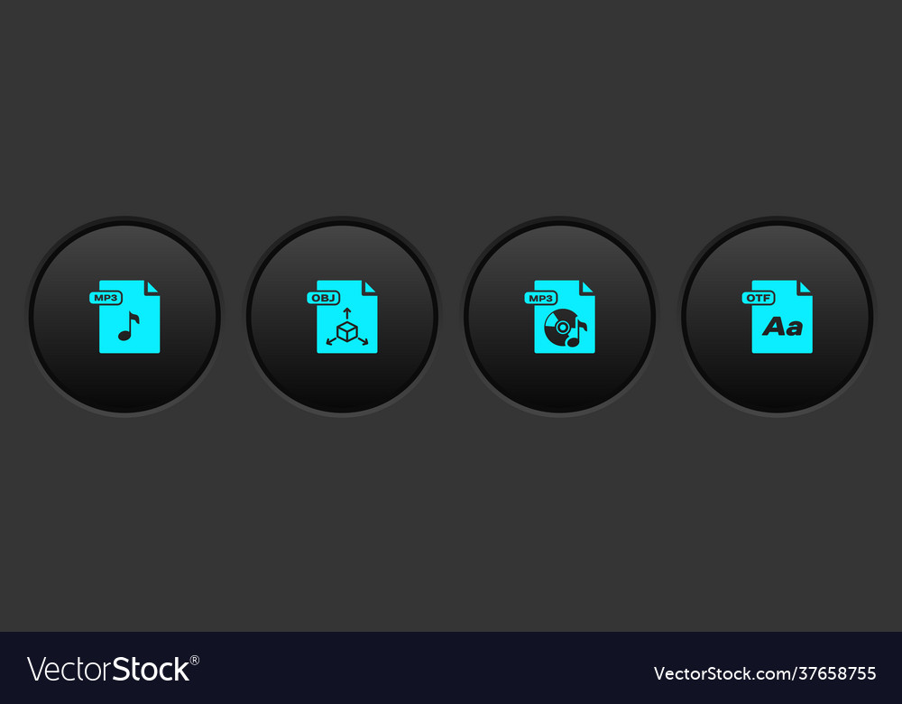 Set mp3 file document obj and otf icon Vector Image Set mp3 file document obj and otf icon